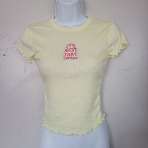 Rue21 XS Pale Yellow Short Sleeve Baby Tee T-shirt Pink Embroidered Graphic Y2K